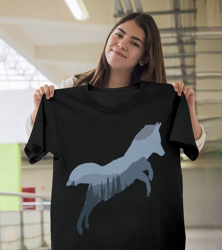 Blue Mountain Forest Silhouette Fox T-Shirt