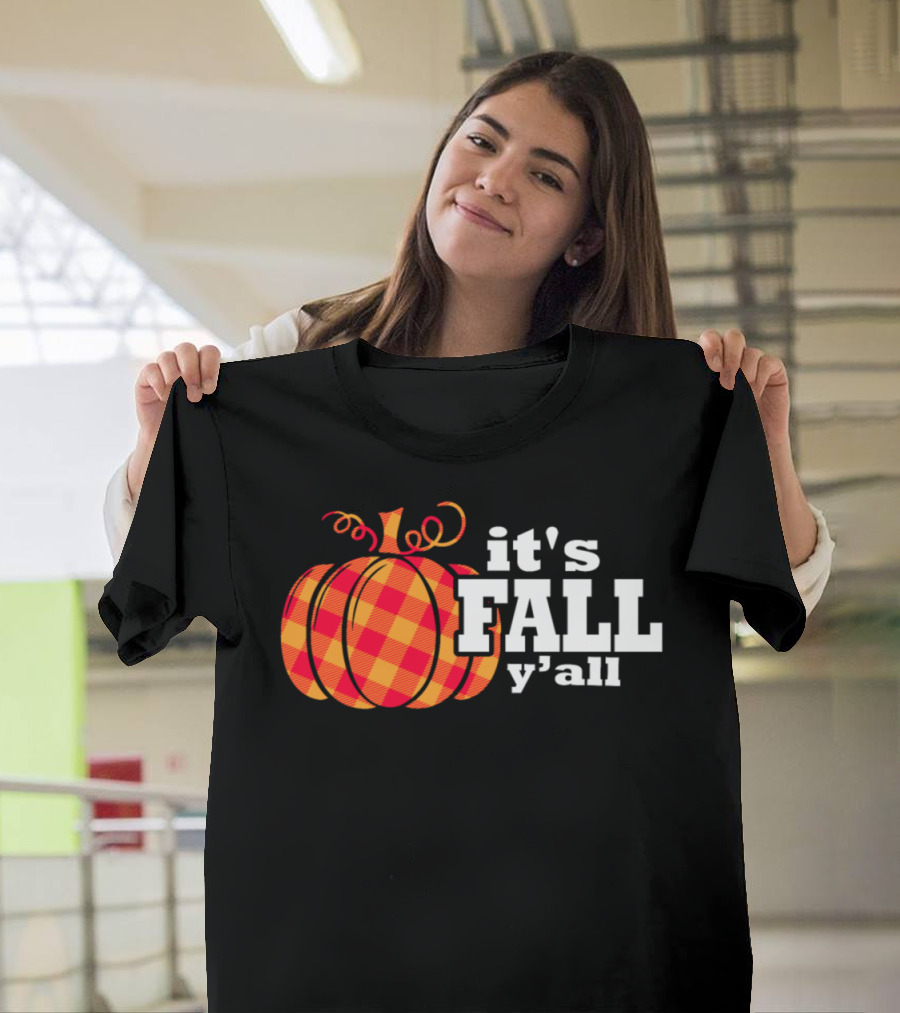 It's Fall Y'all Plaid Pumpkin Autumn T-Shirt