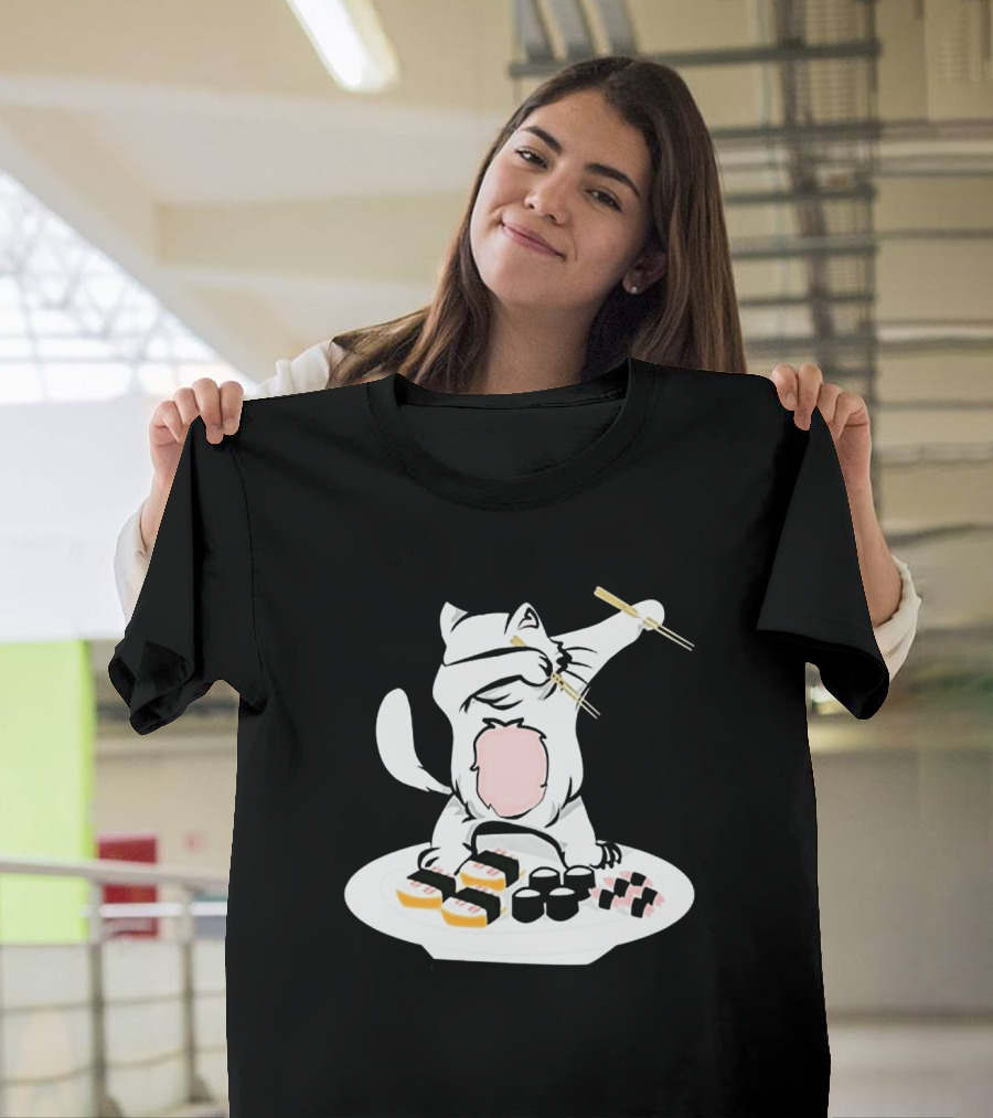 Catsushi Cute Cat Eating Sushi with Chopsticks T-Shirt