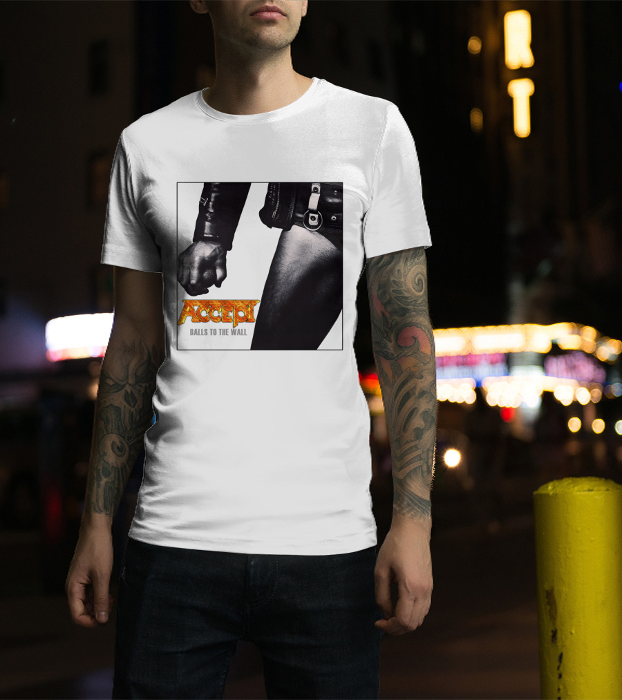 Accept Balls To The Wall Album Cover Leather Jacket And Studded Belt T-Shirt