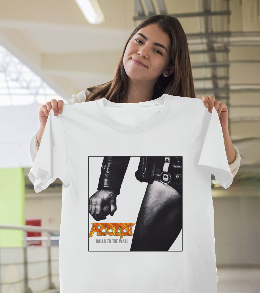 Accept Balls To The Wall Album Cover Leather Jacket And Studded Belt T-Shirt