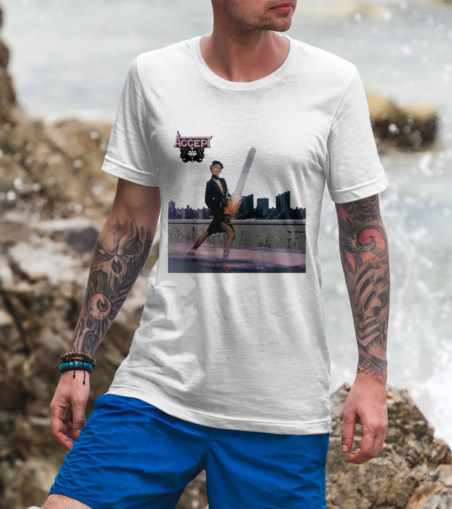 Accept Chainsaw Woman Cityscape Scene T-Shirt