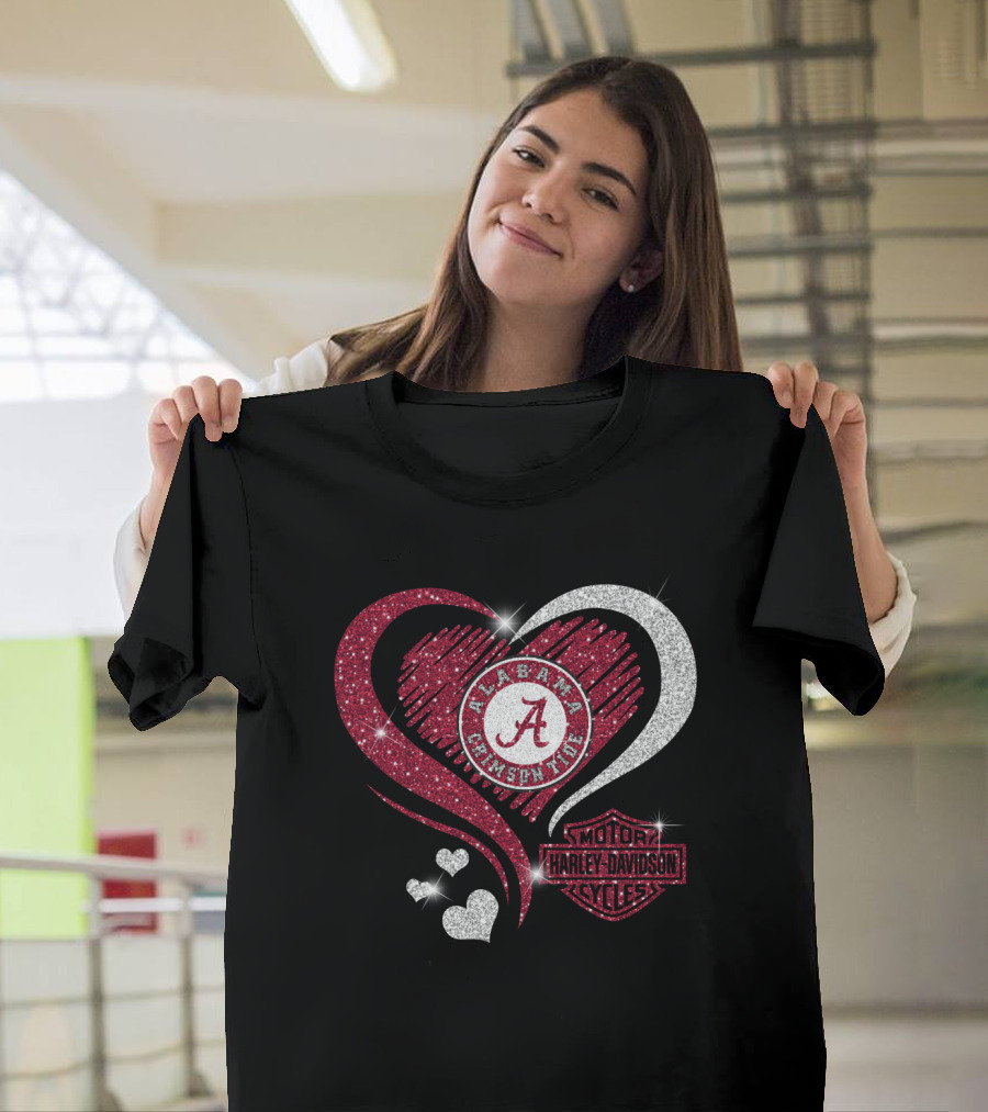 Alabama Crimson Tide Harley Davidson Heart Glitter T-Shirt