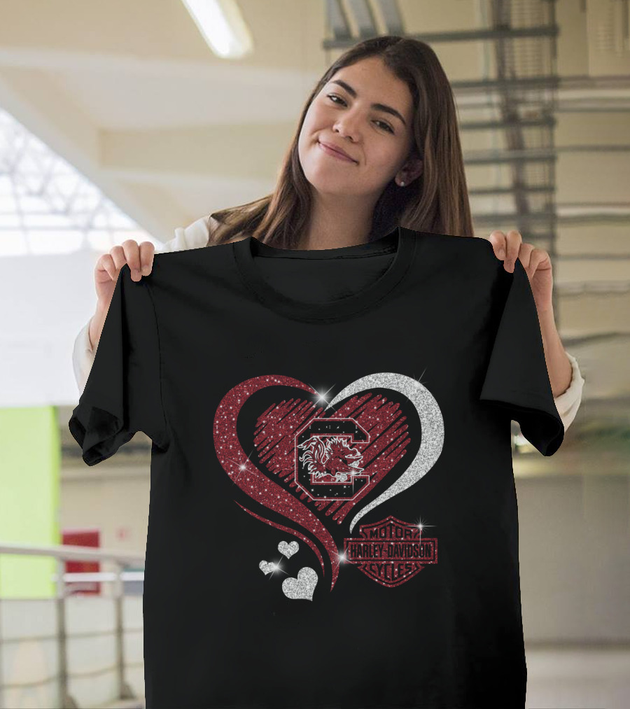 South Carolina Gamecocks Harley Davidson Heart Intertwine T-Shirt
