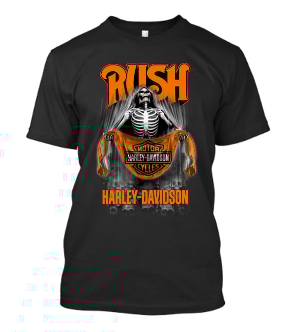 Rush Harley Davidson Motor Cycles Skeleton Orange T-Shirt