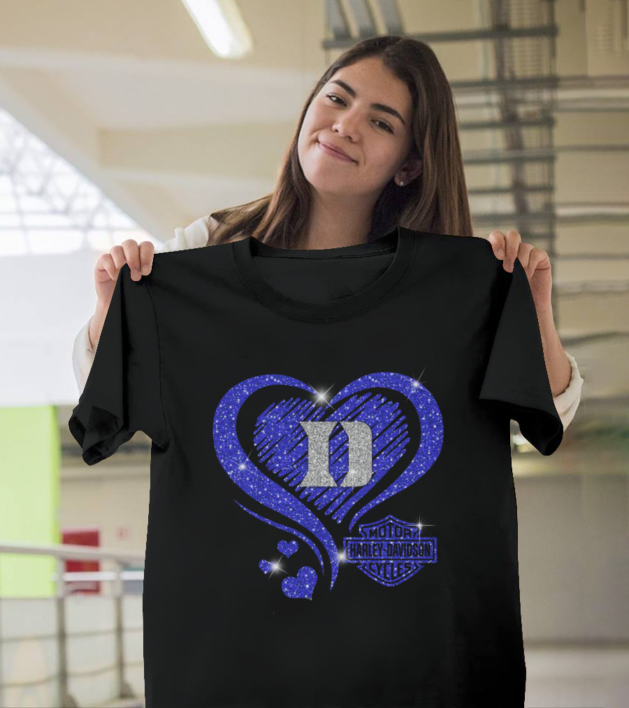 Ncaa Duke Blue Devils Harley Davidson Heart Sparkle T-Shirt