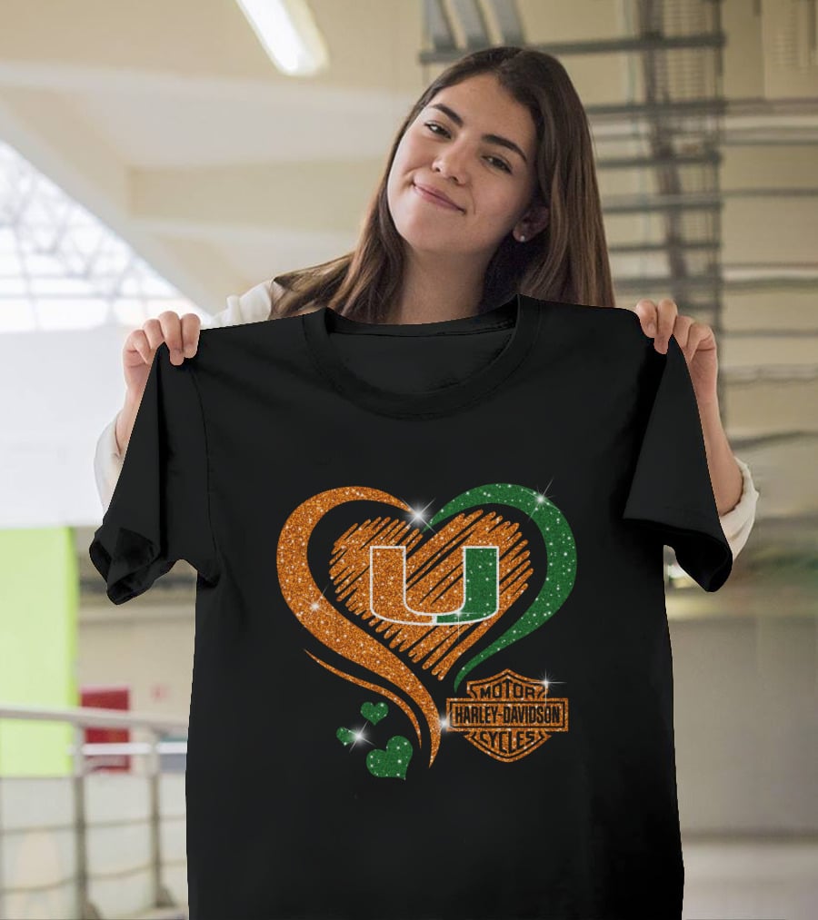 U Miami Hurricanes Heart Harley Davidson Style T-Shirt