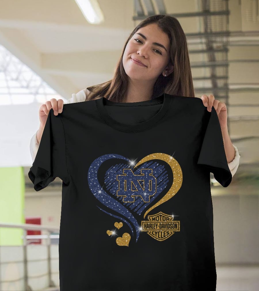 Notre Dame Fighting Irish Harley Davidson Heart T-Shirt