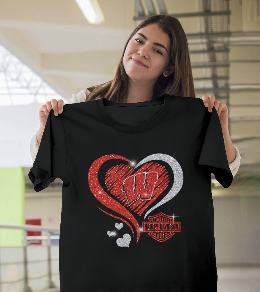 Wisconsin Badgers Harley Davidson Heart T-Shirt