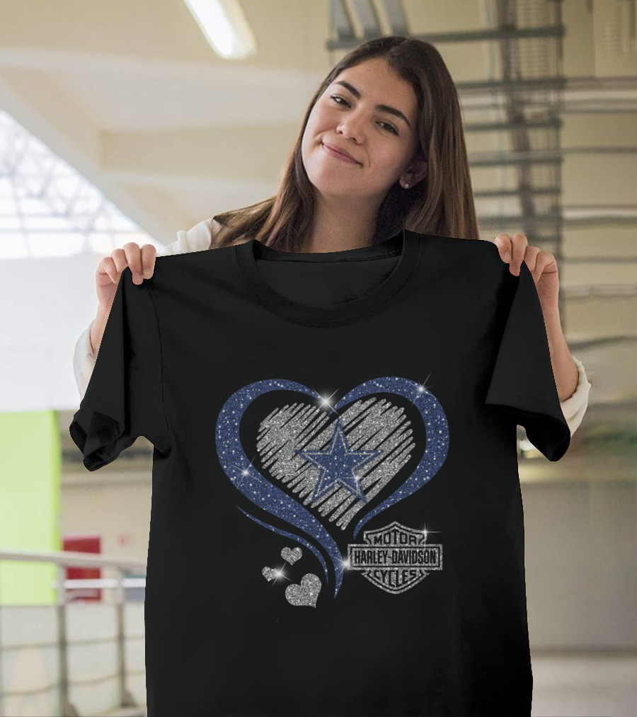 Harley Davidson Motorcycles Nfl Dallas Cowboys Heart And Star T-Shirt