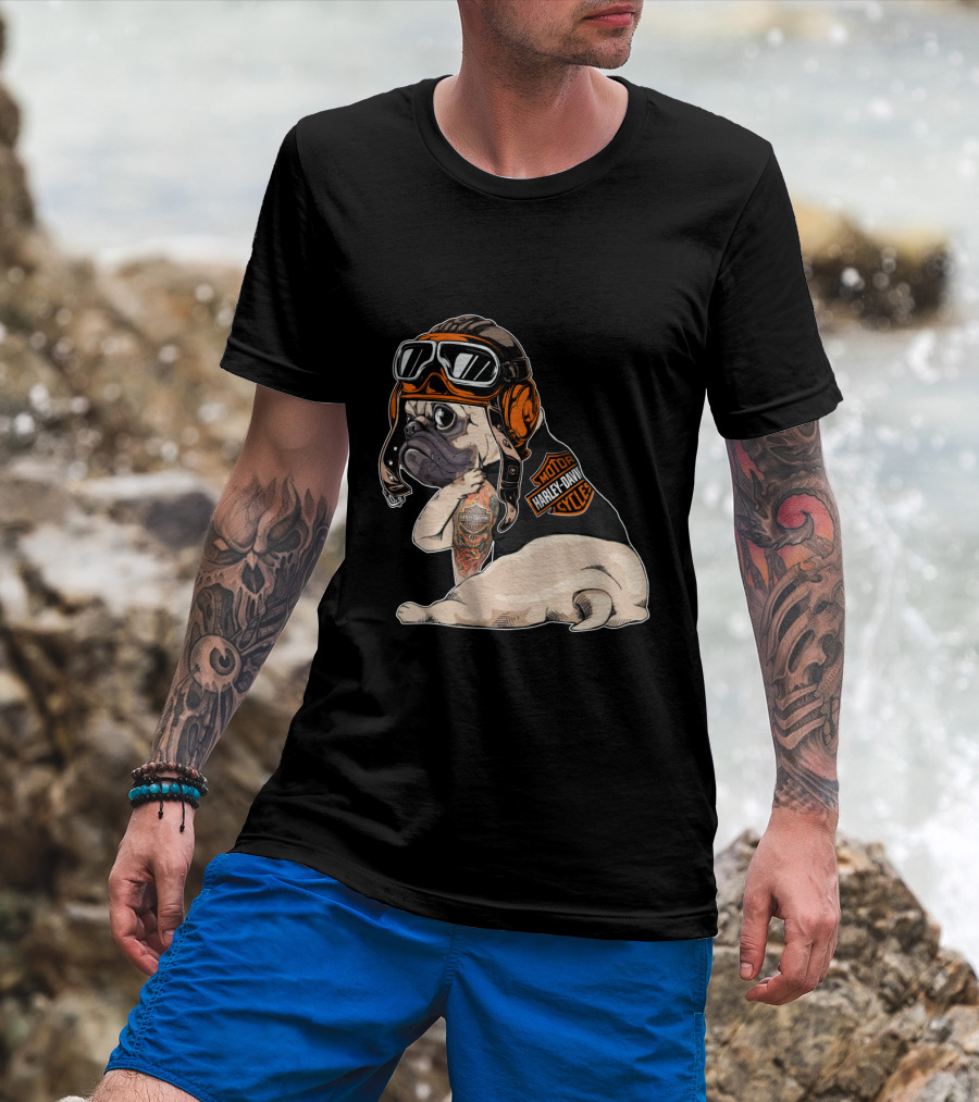 Hd Tattoo Pug Harley Davidson Motorcycle T-Shirt