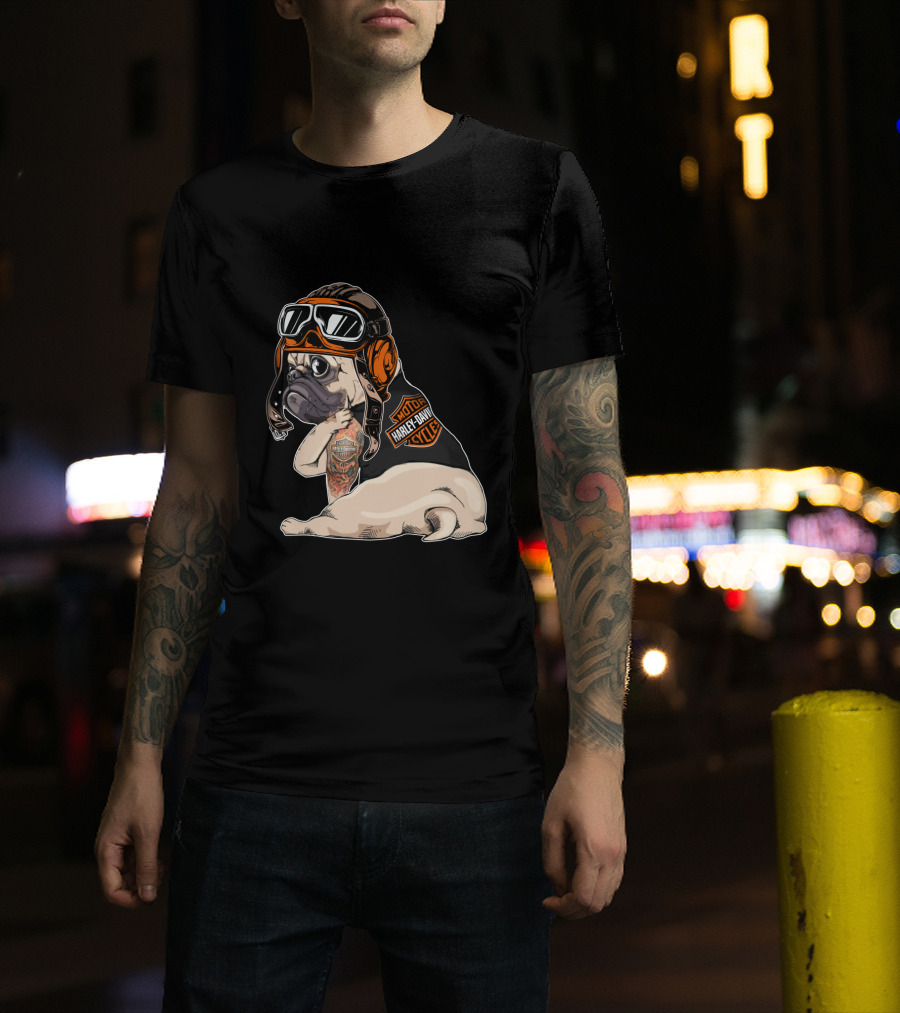 Hd Tattoo Pug Harley Davidson Motorcycle T-Shirt