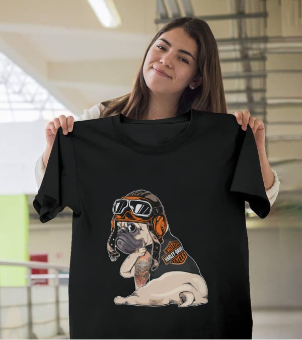Hd Tattoo Pug Harley Davidson Motorcycle T-Shirt