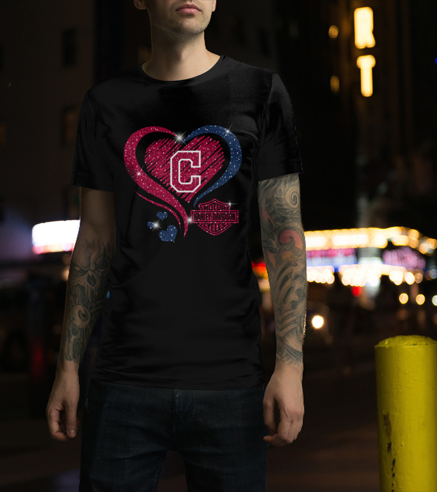 Cleveland Indians Heart Harley Davidson Styles T-Shirt