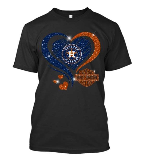 Houston Astros Harley Davidson Heart And Sparkle Combination T-Shirt