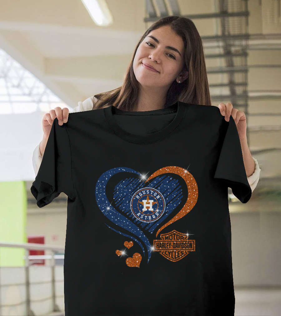 Houston Astros Harley Davidson Heart And Sparkle Combination T-Shirt