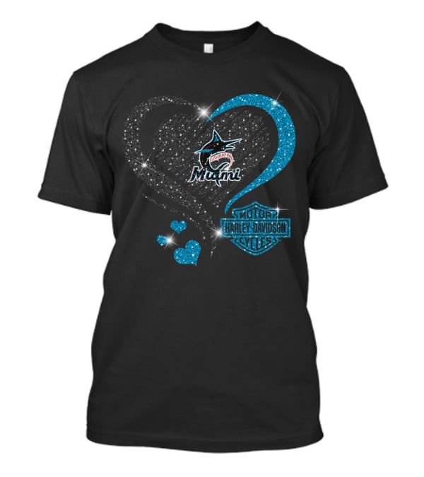 Miami Marlins Heart Sparkle Harley Davidson T-Shirt