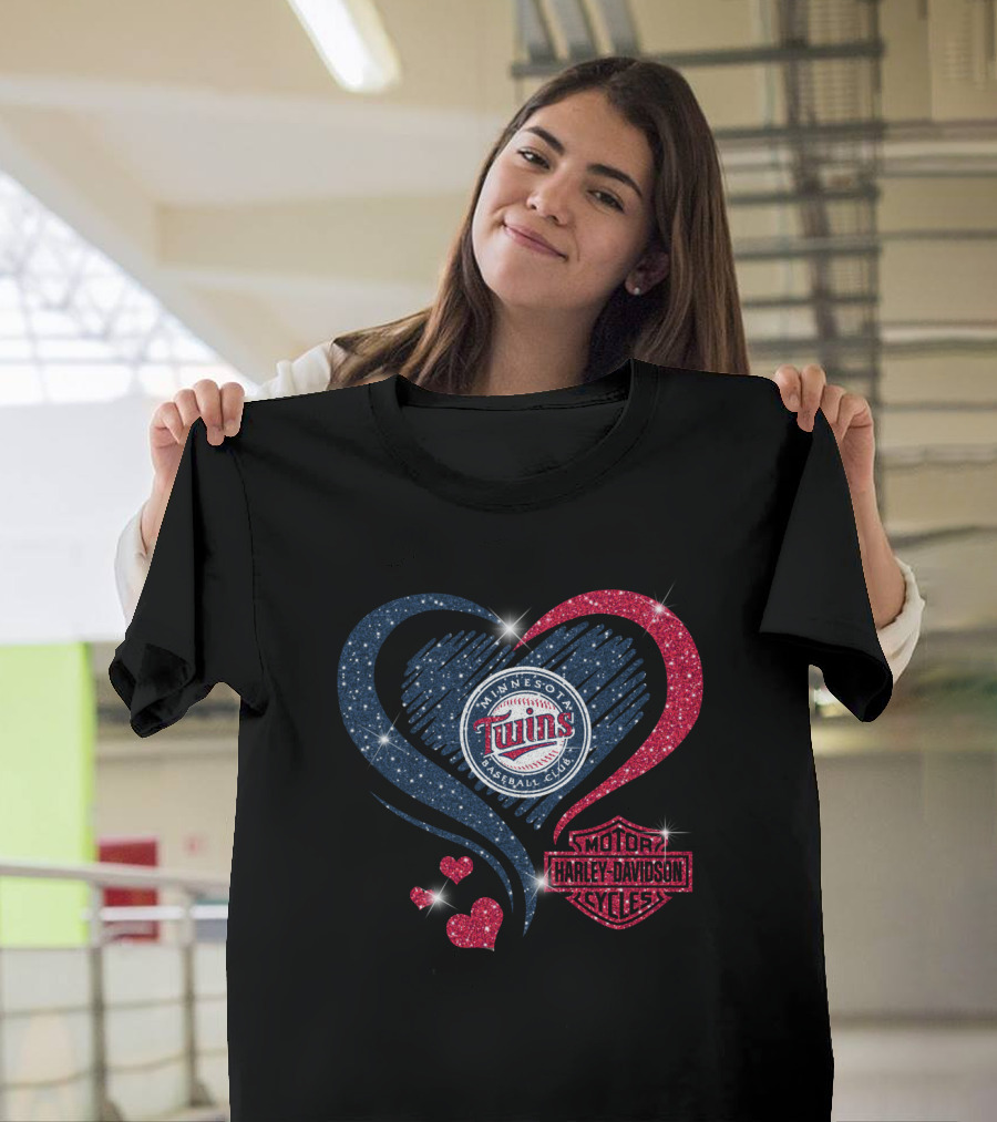 Minnesota Twins Heart With Harley Davidson T-Shirt
