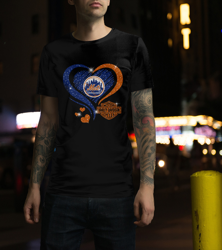 New York Mets Harley Davidson Heart T-Shirt