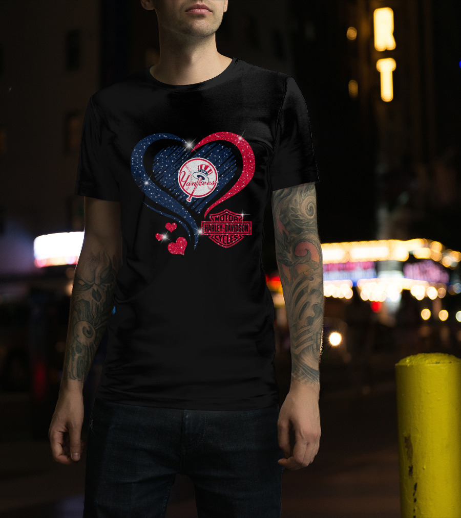 0307Hd New York Yankees Harley Davidson Motor Cycles Heart T-Shirt