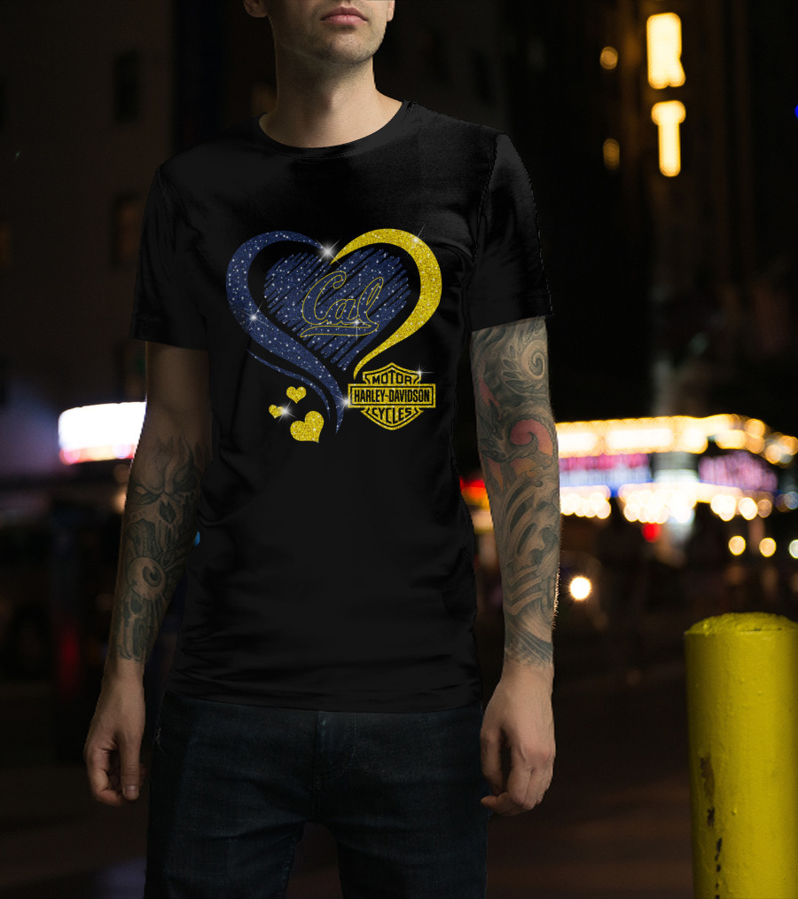 Cal Harley Davidson Cycles Blue And Yellow Heart T-Shirt