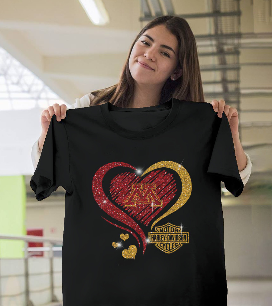 Minnesota Golden Gophers Heart Motor Harley Davidson Cycles T-Shirt