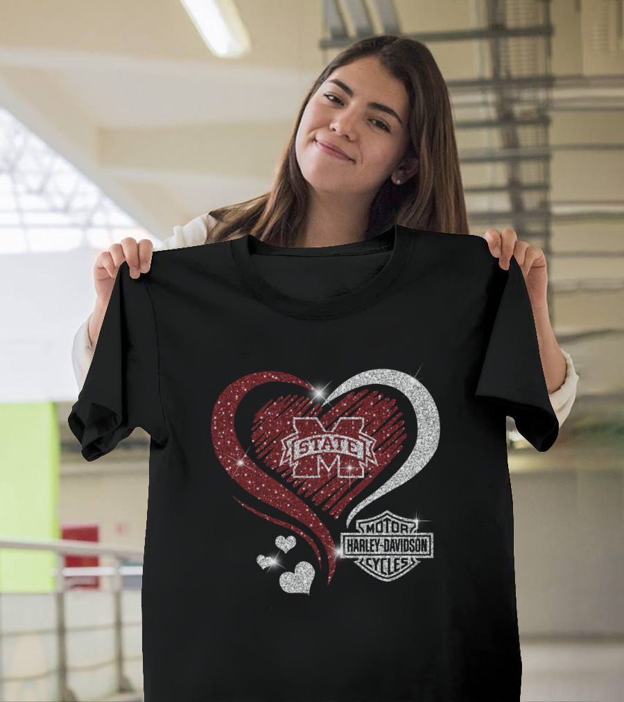 Mississippi State Bulldogs Harley Davidson Heart Combination T-Shirt