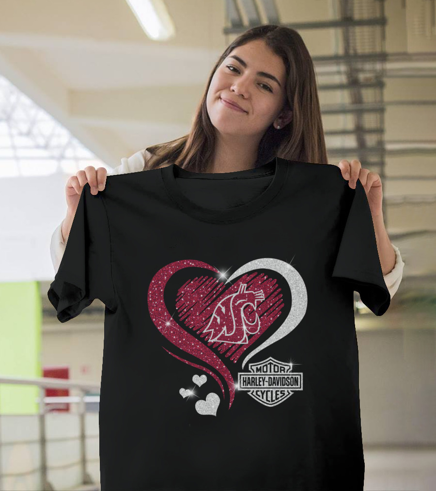 0306Hd Washington State Cougars Wsu Motor Harley Davidson Cycles Sparkling Heart Theme T-Shirt