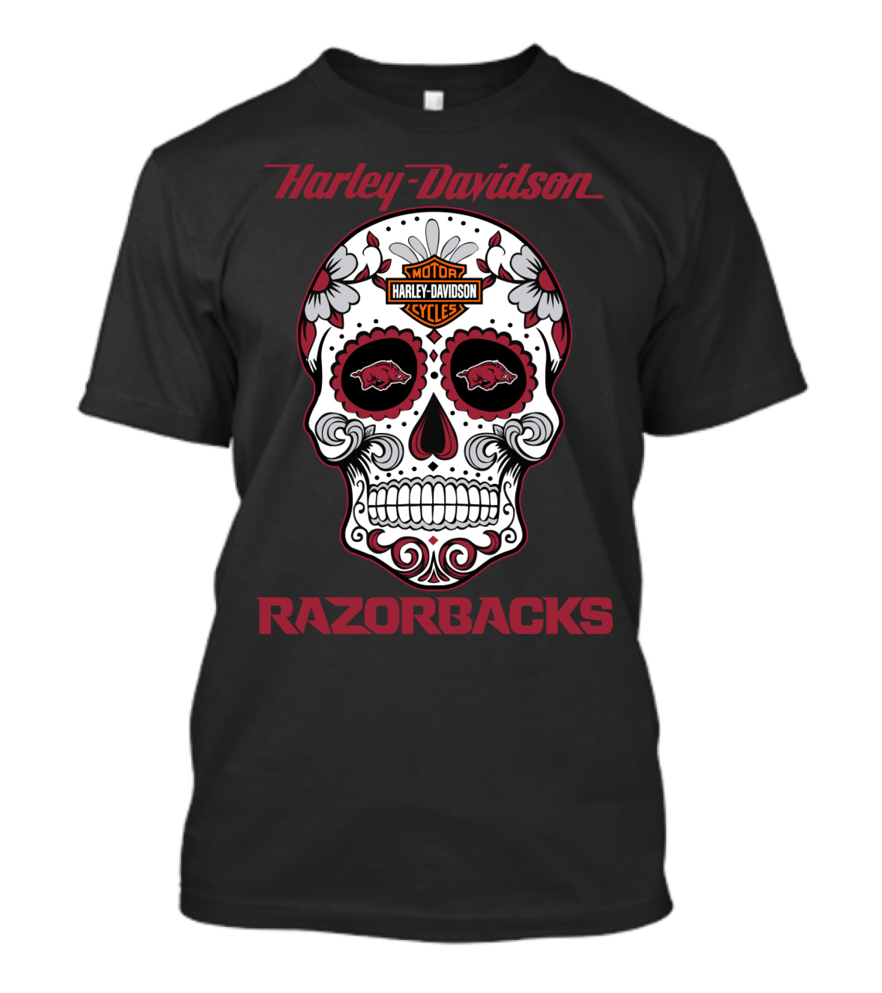 Harley Davidson Razorbacks Sugar Skull Motor Cycles T-Shirt