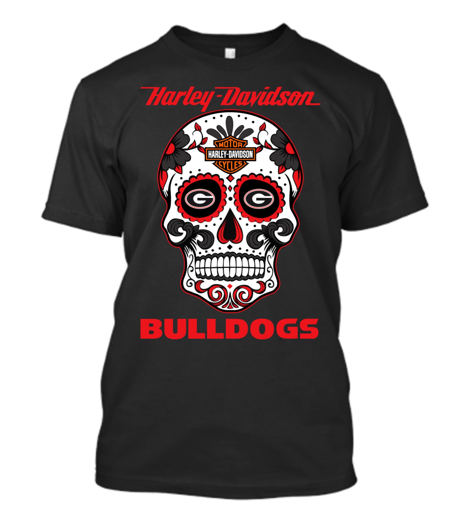 Harley Davidson Motor Cycles Georgia Bulldogs Sugar Skull T-Shirt