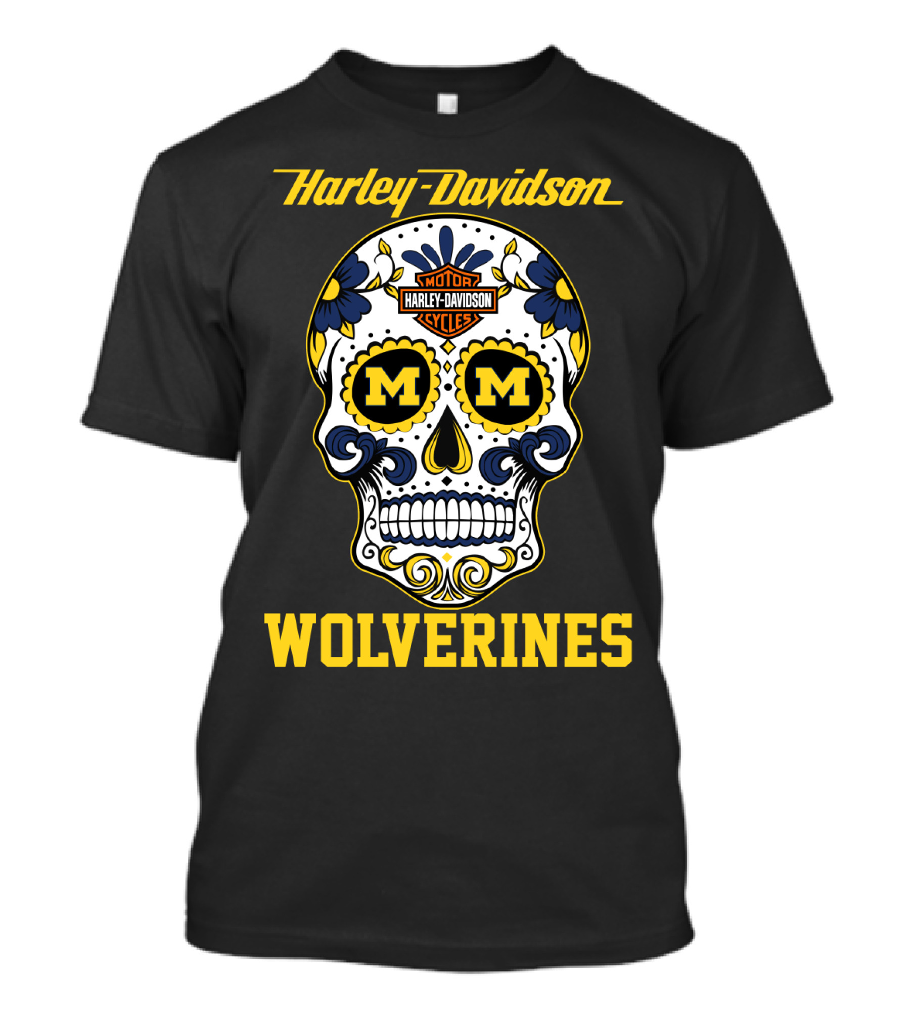 Harley Davidson Motor Cycles Michigan Wolverines Skull T-Shirt