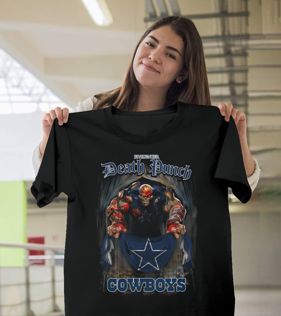 Five Finger Death Punch Dallas Cowboys Skeleton Warrior Holding Star Banner T-Shirt