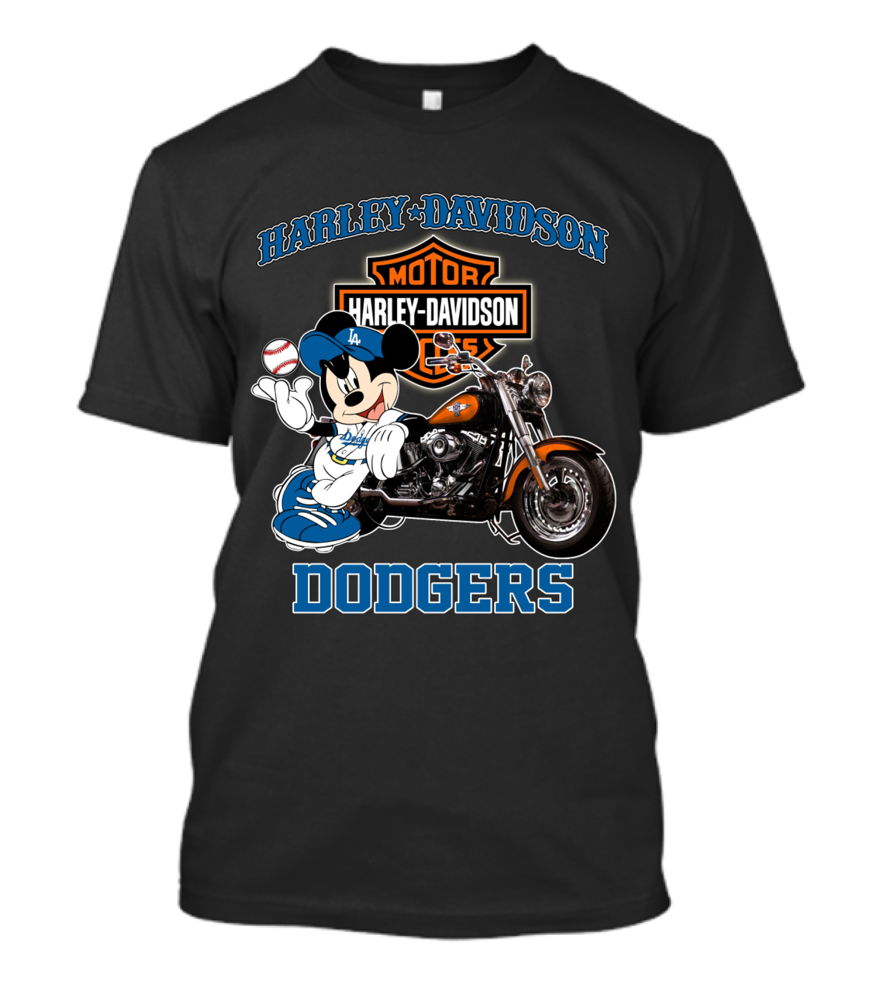 Harley Davidson Los Angeles Dodgers Mickey Mouse Motorcycle Baseball T-Shirt
