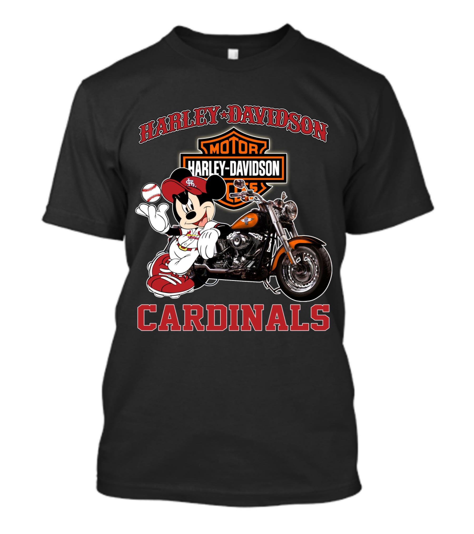 Harley Davidson St Louis Cardinals Mickey Mouse Motorcycle T-Shirt