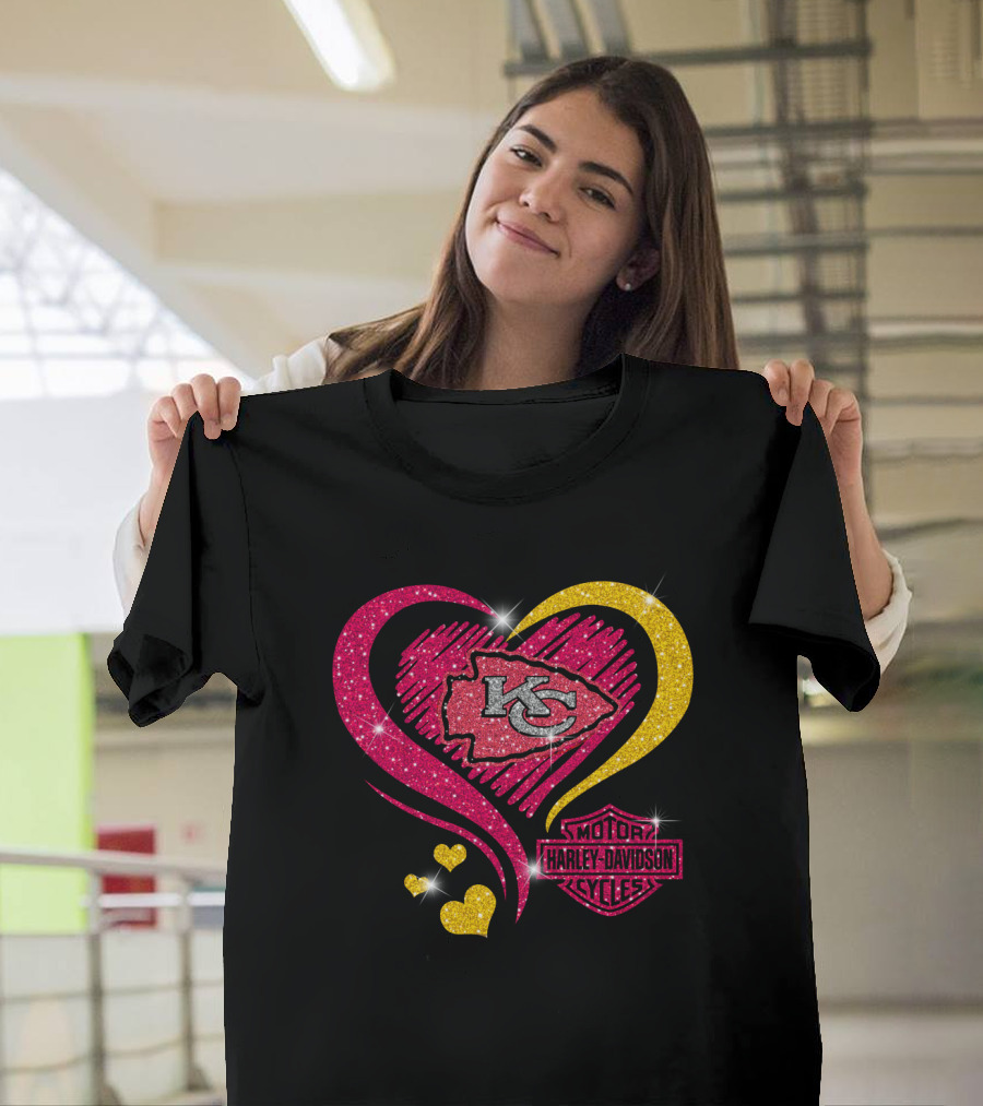 Hd Nfl Kansas City Chiefs Heart Harley Davidson Logo Sparkle T-Shirt