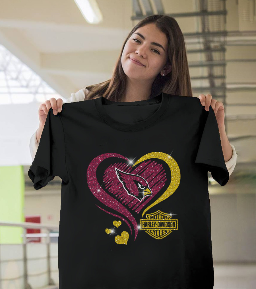 Arizona Cardinals Love Heart Harley Davidson Motor Cycles T-Shirt