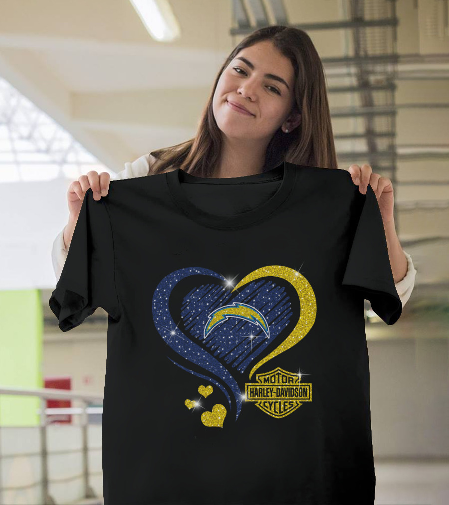 Motor Harley Davidson Cycles Los Angeles Chargers Heart And Lightning T-Shirt