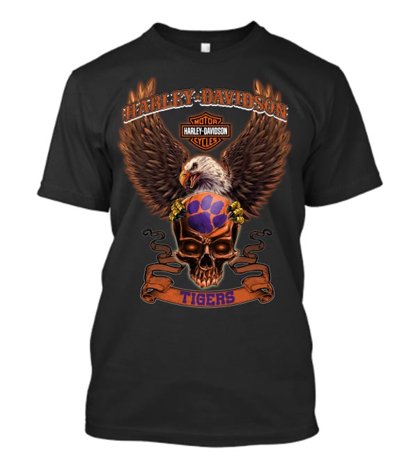 Harley Davidson Motorcycles Eagle Skull Clemson Tigers T-Shirt