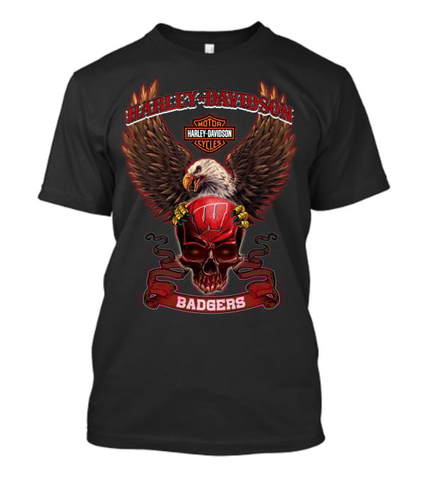 Harley Davidson Wisconsin Badgers Eagle Skull T-Shirt