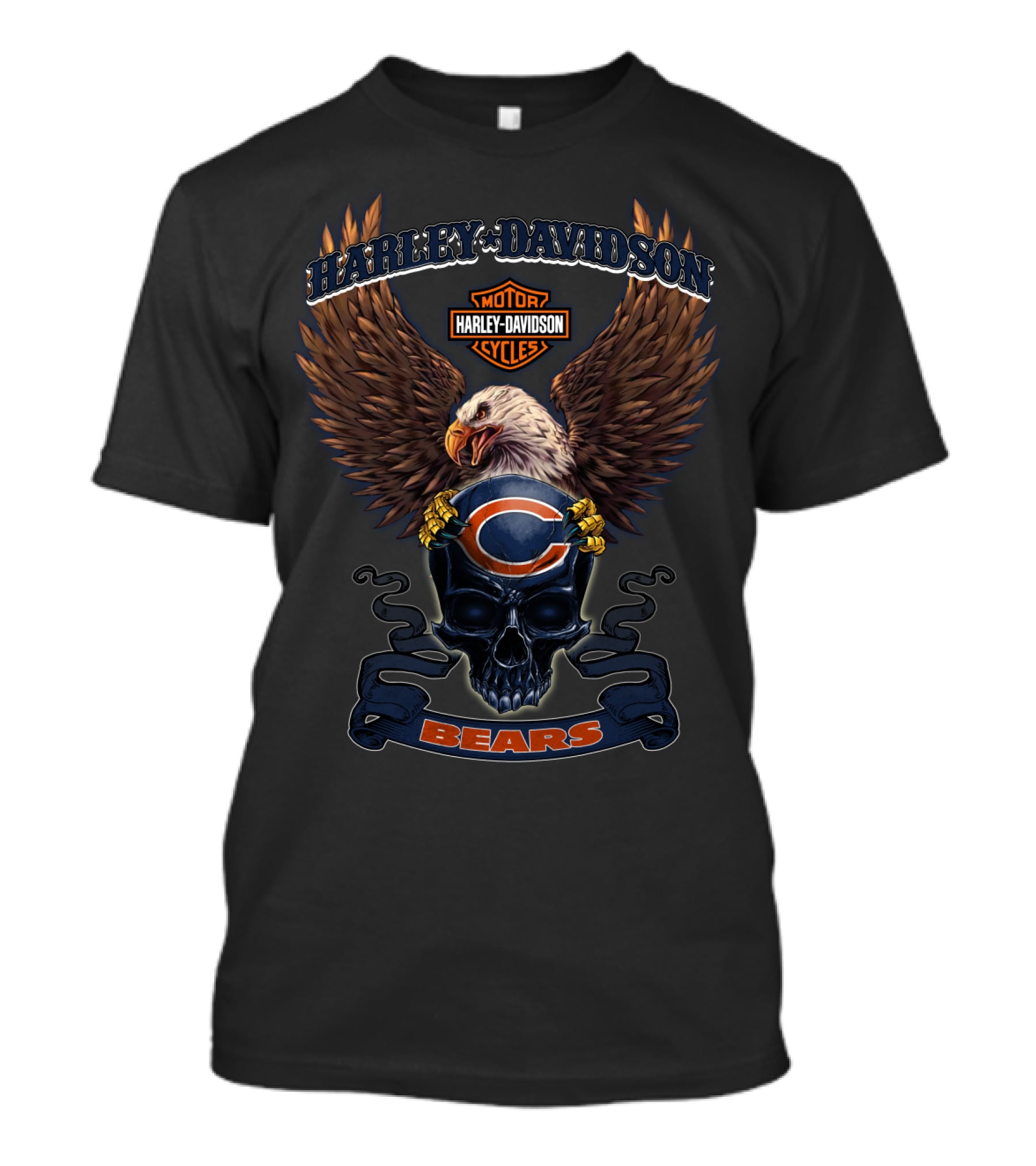 Harley Davidson Chicago Bears Skull And Eagle T-Shirt