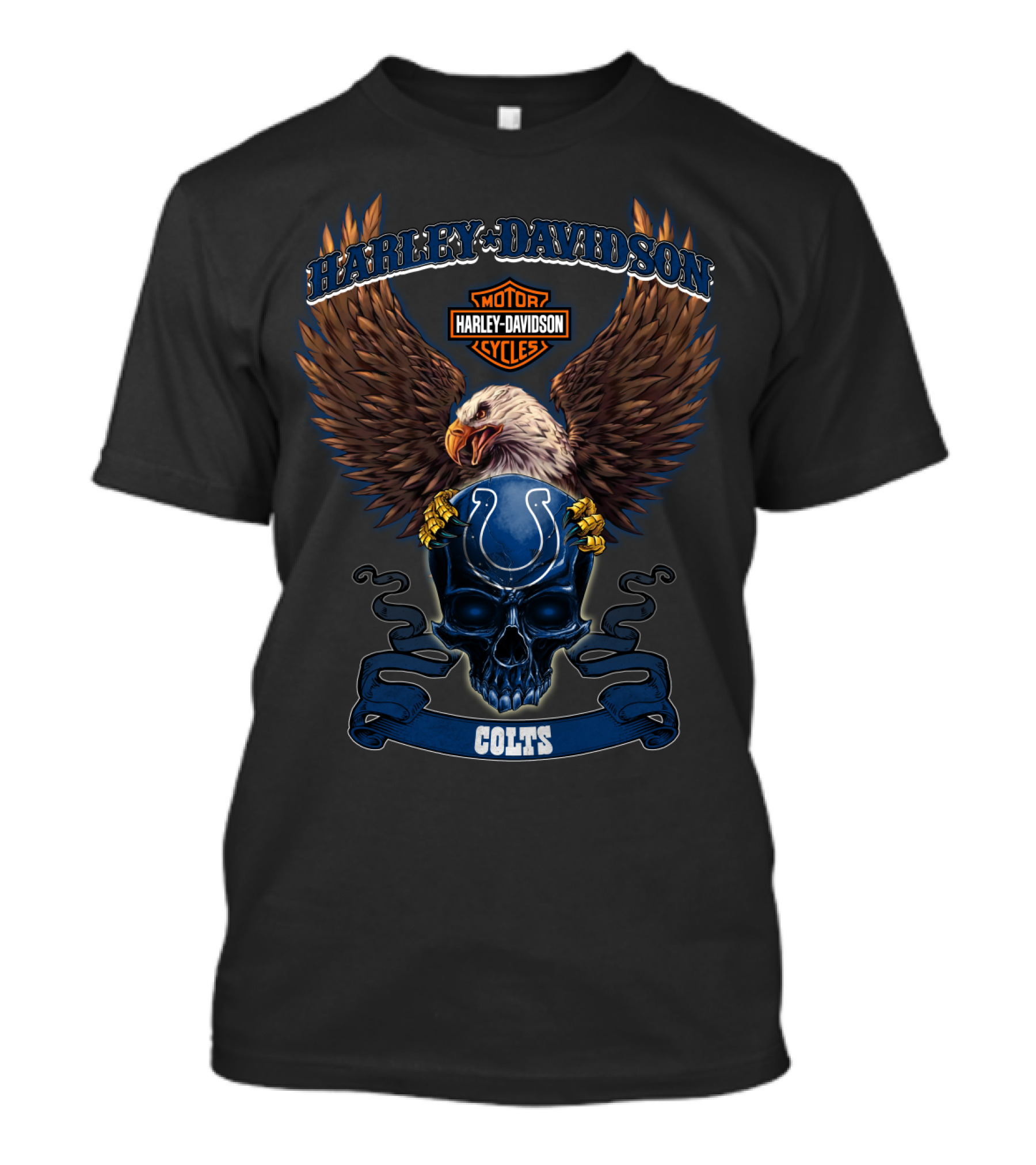 Harley Davidson Motor Cycles Eagle Colts Skull T-Shirt