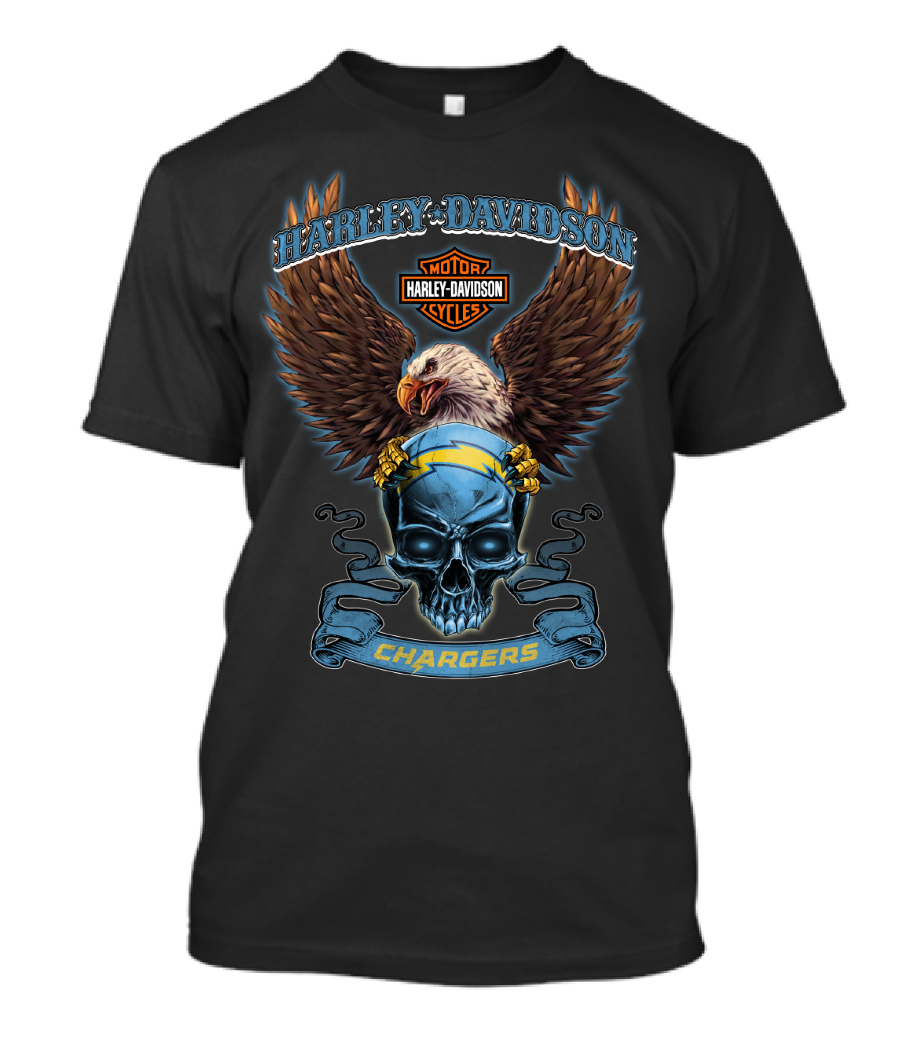 Harley Davidson Motor Cycles Chargers Eagle Skull Badge T-Shirt