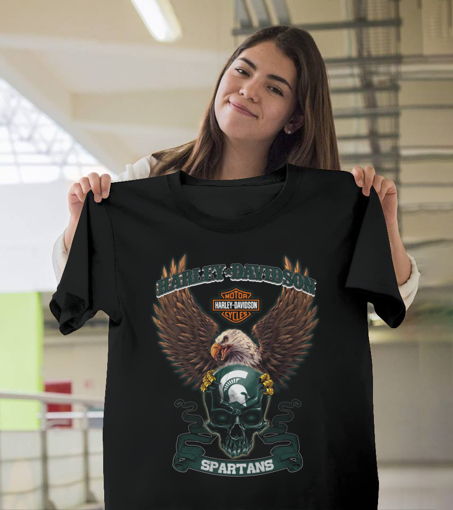 Harley Davidson Michigan State Spartans Eagle And Skull T-Shirt