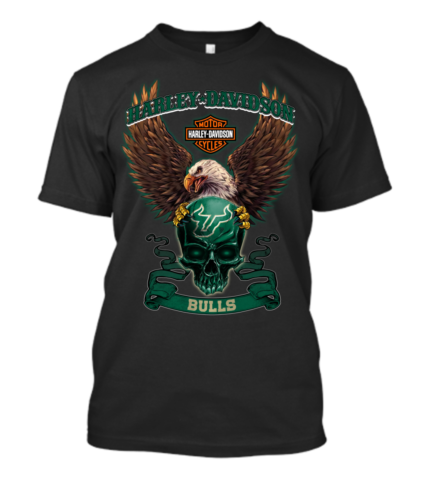 Harley Davidson Motor Cycles South Florida Bulls Eagle And Skull T-Shirt