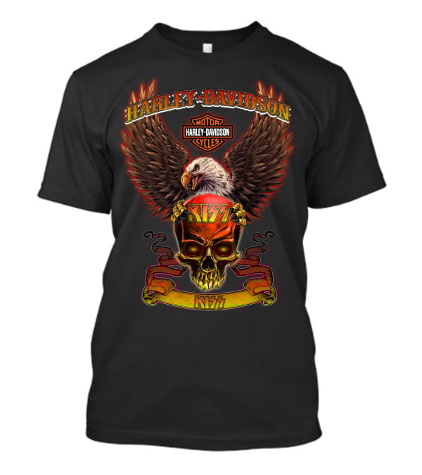 Harley Davidson Motor Cycles Eagle Skull Kiss T-Shirt