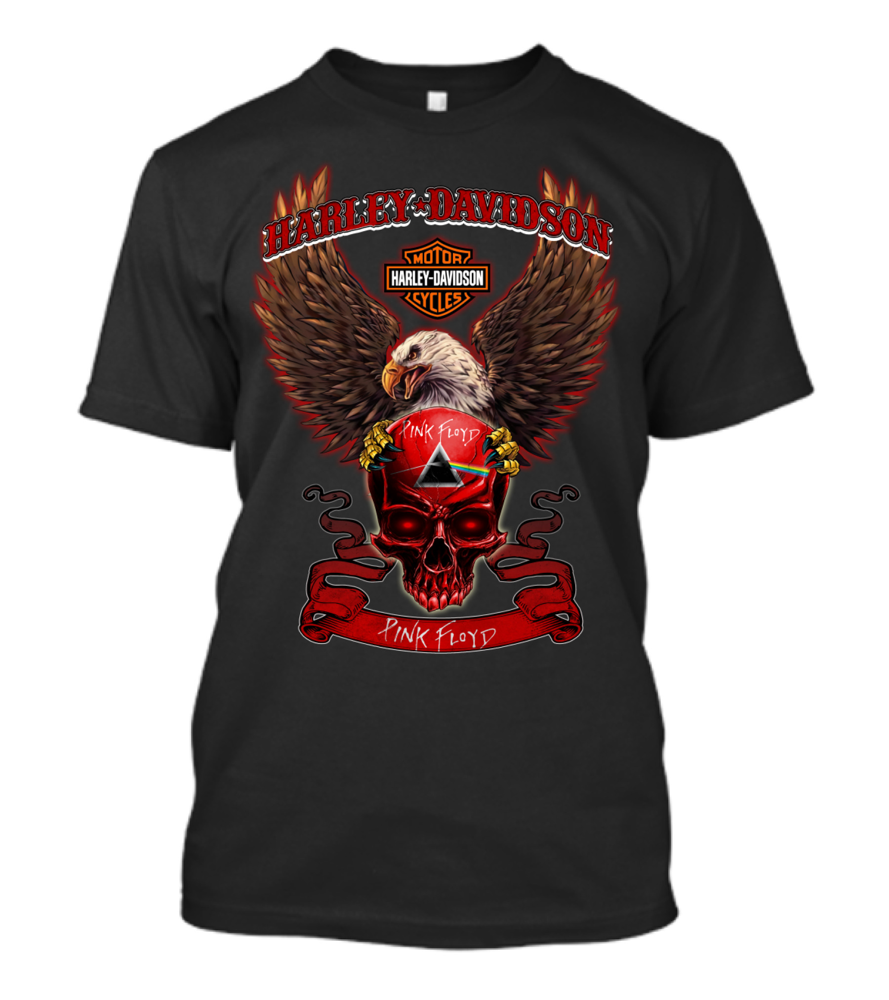 Harley Davidson Motor Cycles Pink Floyd Eagle Skull T-Shirt
