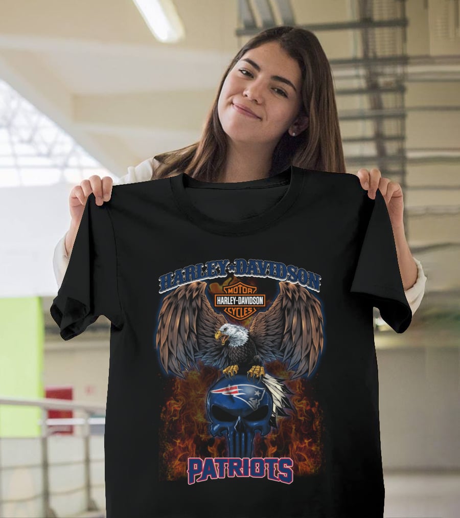 Harley Davidson Motorcycles New England Patriots Eagle Skull T-Shirt