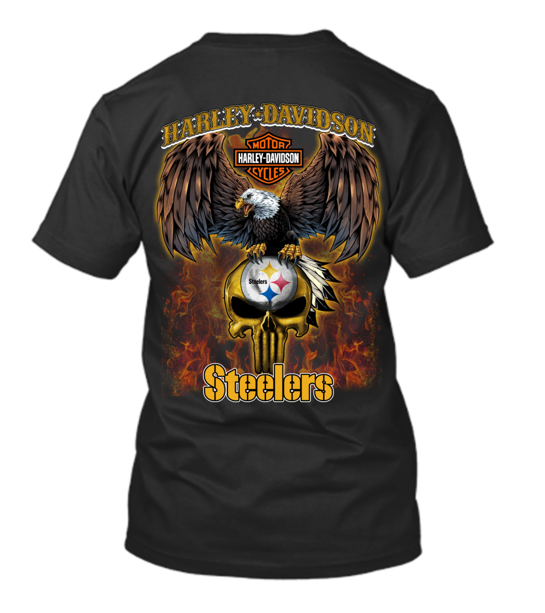 Harley Davidson Eagles Steelers Skull Fire T-Shirt