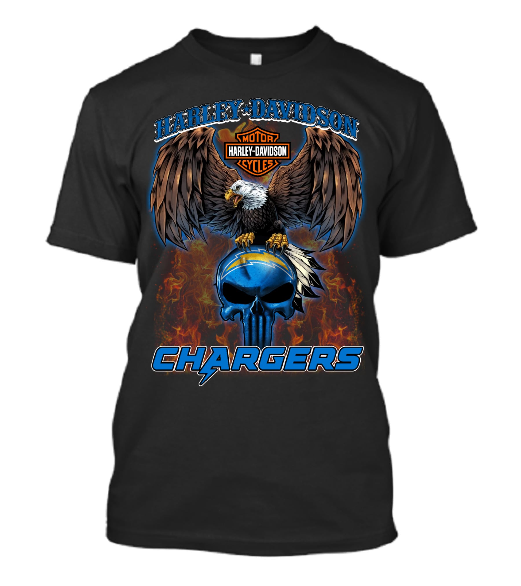 Harley Davidson Motor Cycles Chargers Eagle And Skull T-Shirt