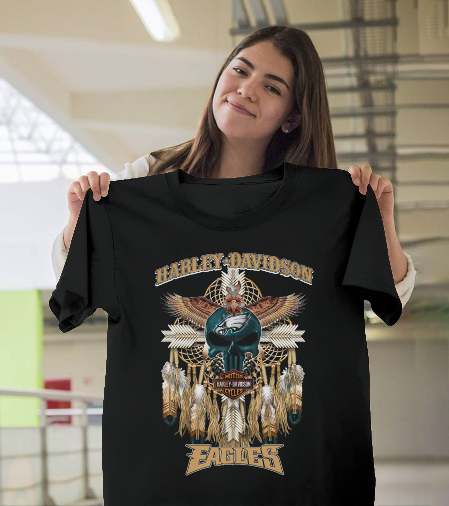 Harley Davidson Motor Cycles Eagles Philadelphia Native Dreamcatcher Feathers T-Shirt